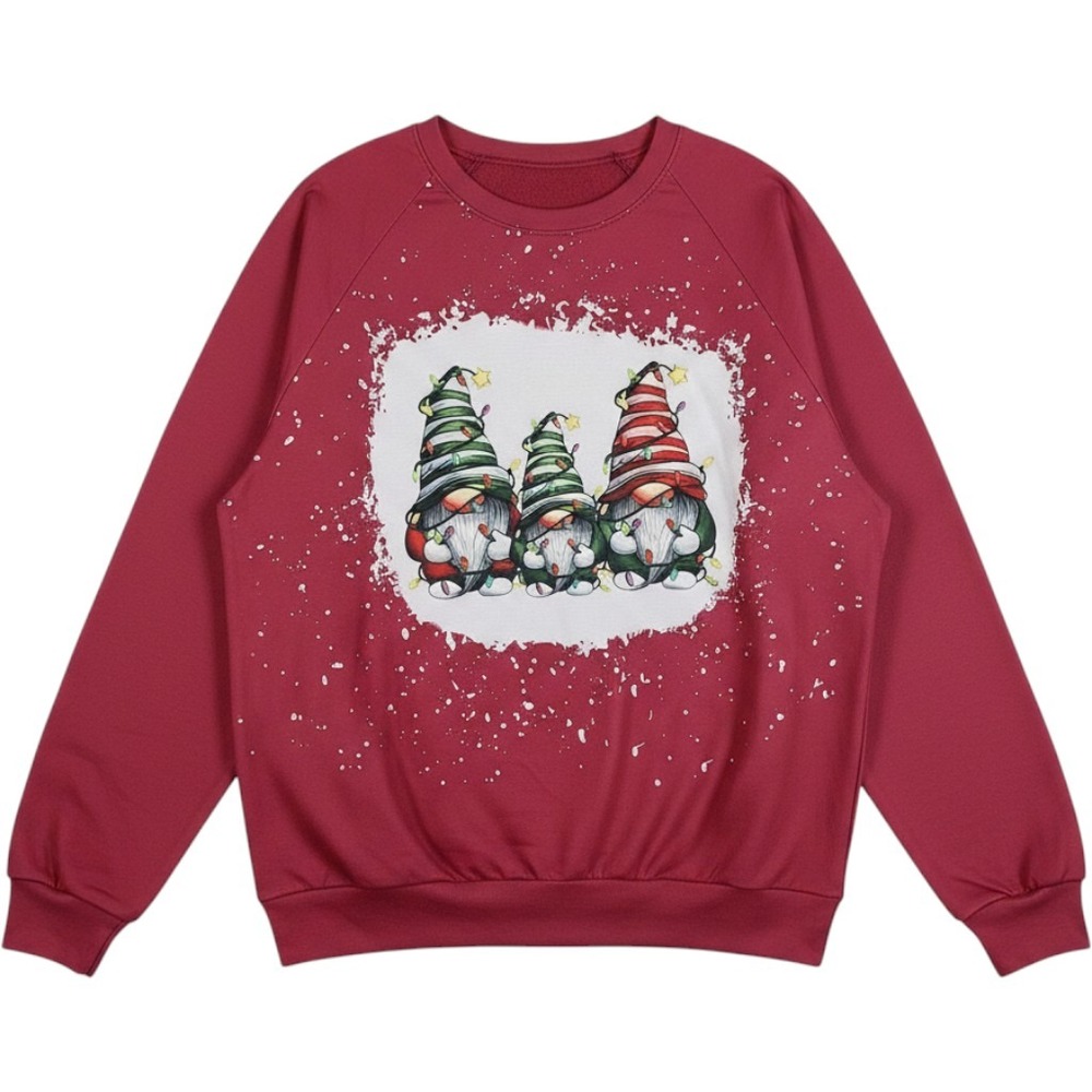 Christmas Gnomes Holiday Sweatshirt Burgundy Red Raglan Pullover XXL